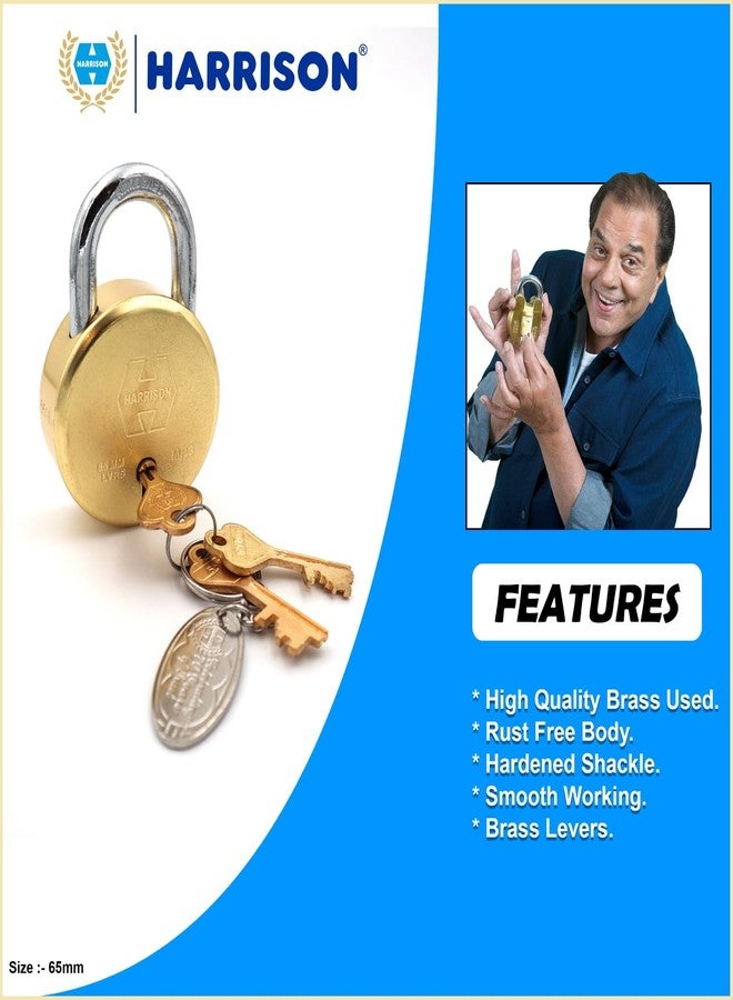 Harrison Padlocks/Round Padlock 65mm 8 Lever with 3 Keys MP3-0053 Pack of 1/ Brass/Padlock, Padlocks, Locks for Home, Locks for Main Door, gate Lock - Image 3